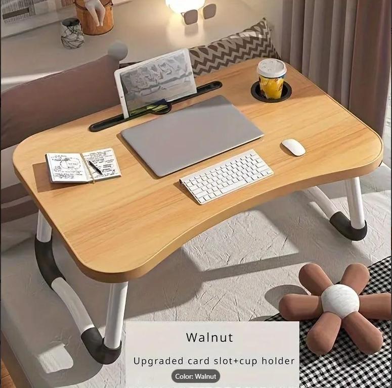 Multifunctional Folding Wooden Laptop Table with Cup Holder, Adjustable Stand & Drawer | Portable Bed Desk for Gaming, Reading, Dining, & Work | Ergonomic & Durable Lap Desk / Adjustable laptop desk for bed - 2