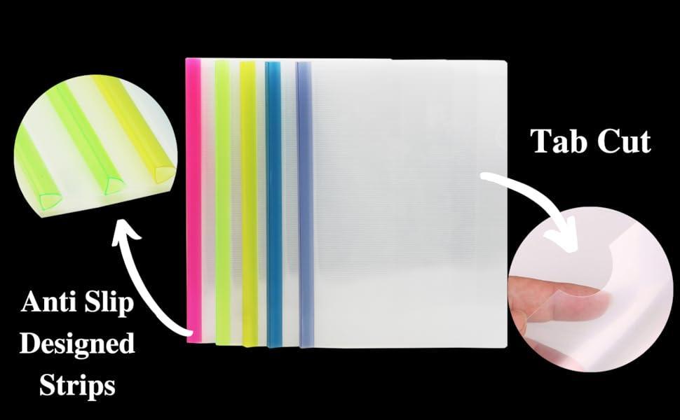 Stick Bar File (Set of 3) A4 Size Transparent PVC Plastic Slide Binder for Reports and Assignments - 8