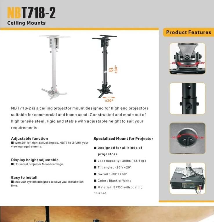 PakJAStore Universal adjustable Projector Ceiling Mount Bracket NBT718-2 - 1