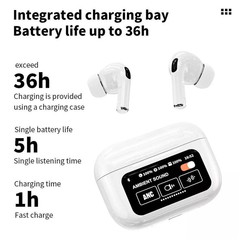 A9 PRO Wireless Bluetooth Earbuds with Digital Display, ANC, NC, Wireless Charging, and Touch Control - 3