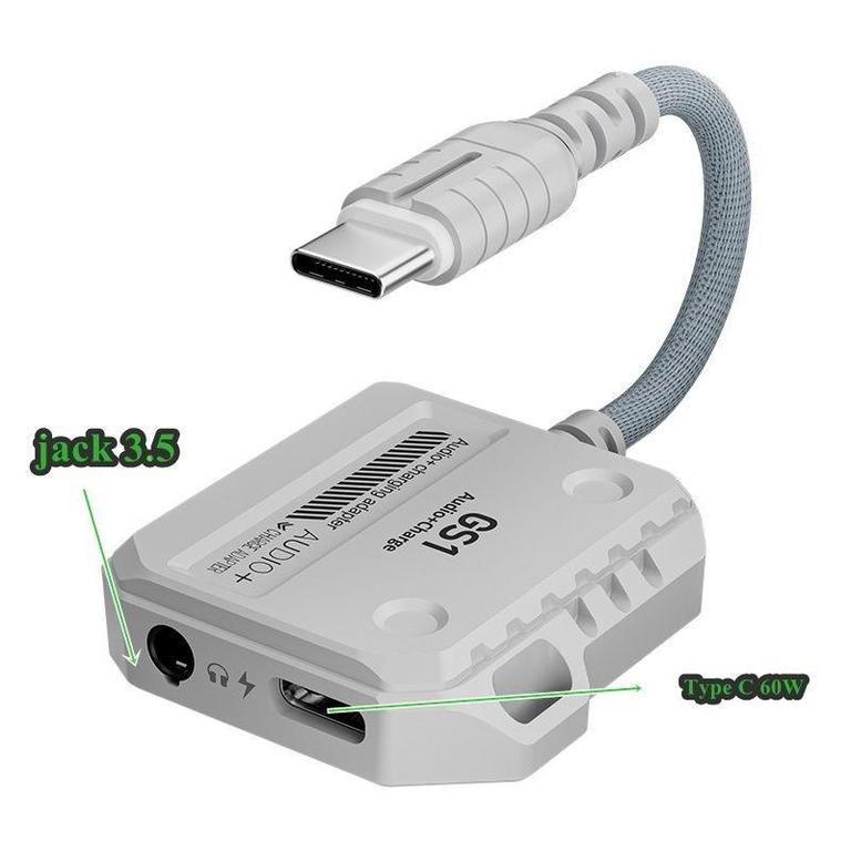 Plextone GS1 2 in 1 60W 3.5mm Type C Gaming Adapter Fast Charging For OnePlus, & iphone 15, ipad pro, Air, Mini6, Macbook pro All mobile compatible Gaming Adapter - 4