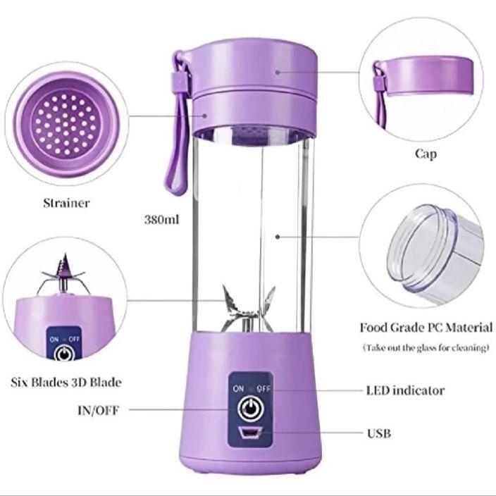 Portable USB Rechargeable Juicer Blender Mixer with 6 Blades, 380ml - Electric Single Serve Juicer Cup for Smoothies and Multipurpose Use - 1