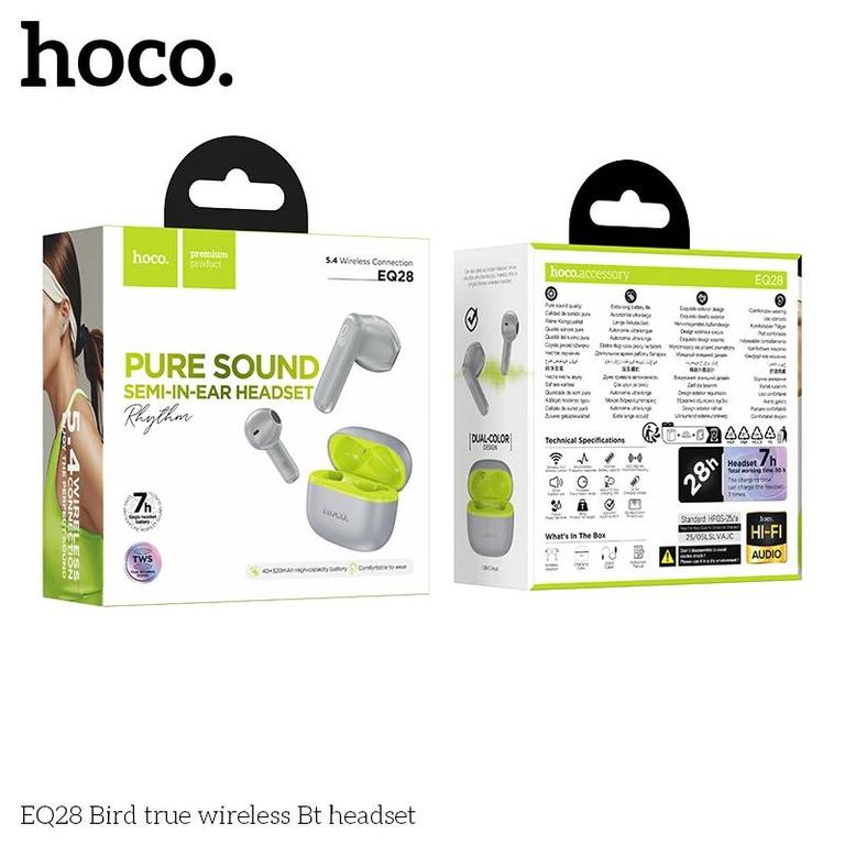 Hoco EQ28 Original 100% True Wireless Earbuds Big Bass, Bluetooth 5.4, 7H Hours Playtime HIFI With Microphone Earpieces Music Headset for android&IOS phone - Hoco Airpods - 2