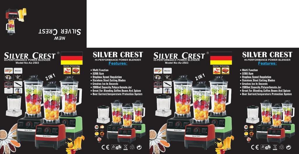 Silver Crest 2-in-1 Heavy Duty Electric Blender and Juicer with 2L Jug and Grinder - Ideal for Smoothies, Shakes, and Ice Crushing - 6