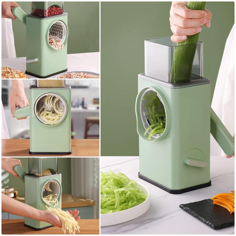 Legacy Deals 3-in-1 Round Mandoline Slicer Vegetable Cutter - Manual Rotary Drum Chopper for Quick Slicing, Shredding, and Grating - 4