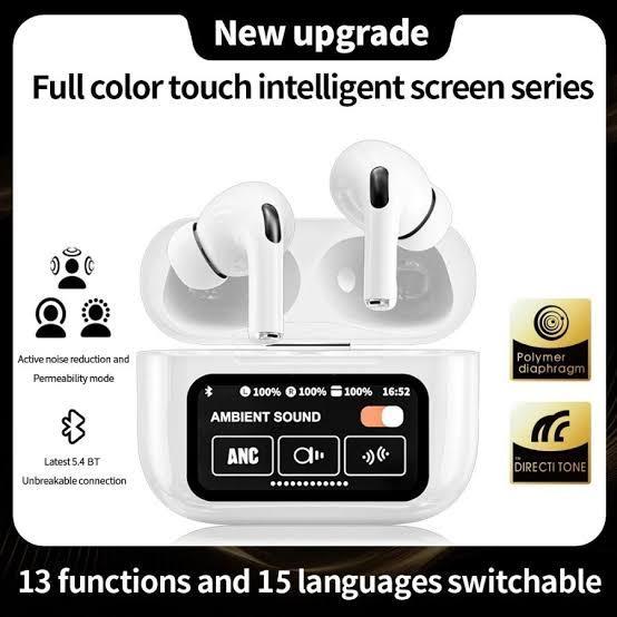 A9 Pro Touch Screen Wireless Headset with ANC - TWS Noise Cancelling Earbuds Bluetooth Headphone 5.4 - 1