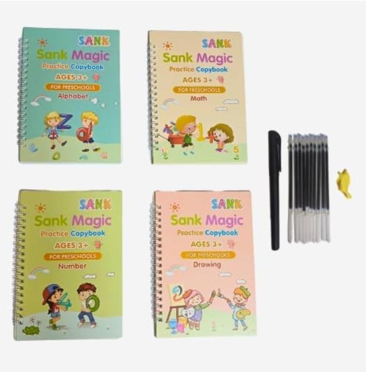 Magic Sank Copybook | Reusable Handwriting Practice Book for Kids | Calligraphy Copybook with Magic Pen | Alphabet and Number Tracing Notebook - 1