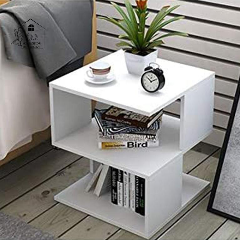 Side Table Bedside table small Coffee table with Storage Shelf Bookcase Storage Side Table - 5