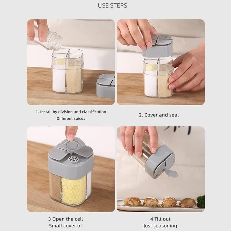 Spices Storage Box Pulling Type Condiment Container with Lids 4 Grid Spice Jar for Kitchen AC617 AC-KN - 13