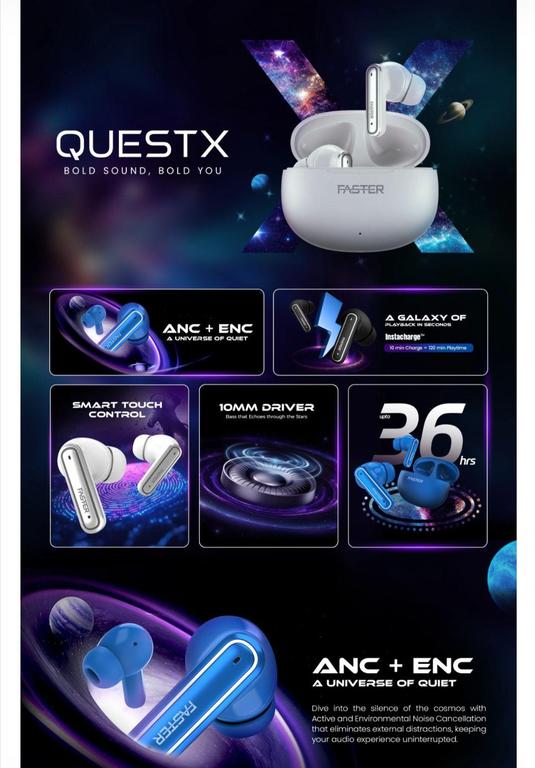 Faster Quest X ANC + ENC wireless earbuds image 1