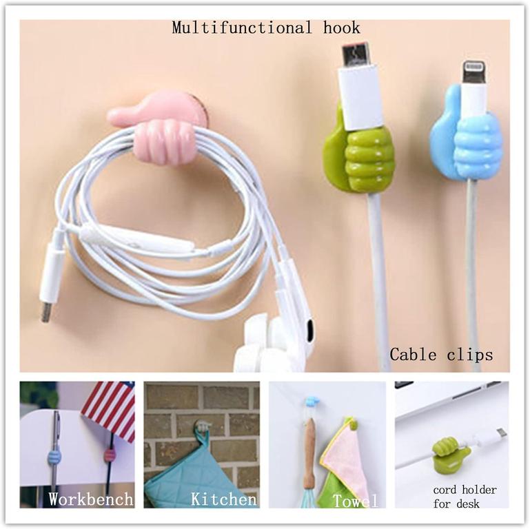 Face Value Silicone Thumb Wall Hooks - Multi-Function Self-Adhesive Cable Organizer and Key Hook Wall Hangers - 8