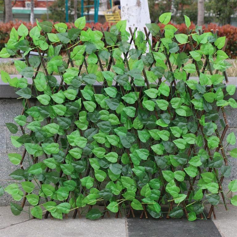 Garden Building Fence with Artificial Green Leaf Branches