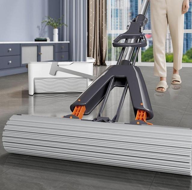 Portable Self Squeeze Mops for Floor Cleaning Water Dry and Wet Dual Folding Sponge Mop - 2