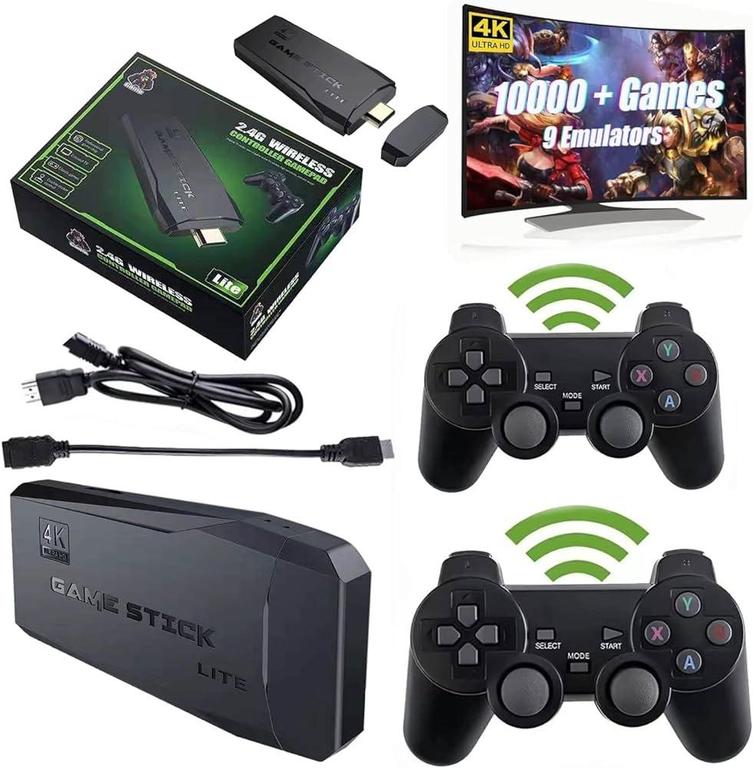 Wireless Retro Game Console M8, Plug and Play Video Game Stick, Built in 20000+ Games, 9 Classic Emulators, 4K High Definition HDMI Output for TV with Dual 2.4G Wireless Controllers (64G Memory Card) - 4
