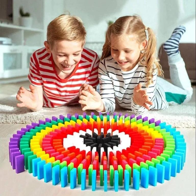 Multi-Color Wooden Domino Blocks Set for Kids - 9