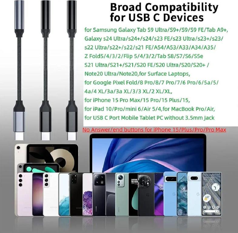 USB Type-C to 3.5mm Audio Jack Adapter – Compatible with iPad 10, iPhone 15/16 Pro Max, Samsung S24 Ultra, Pixel 9 & More | Type C to Aux Cable for Music & Calls - 5