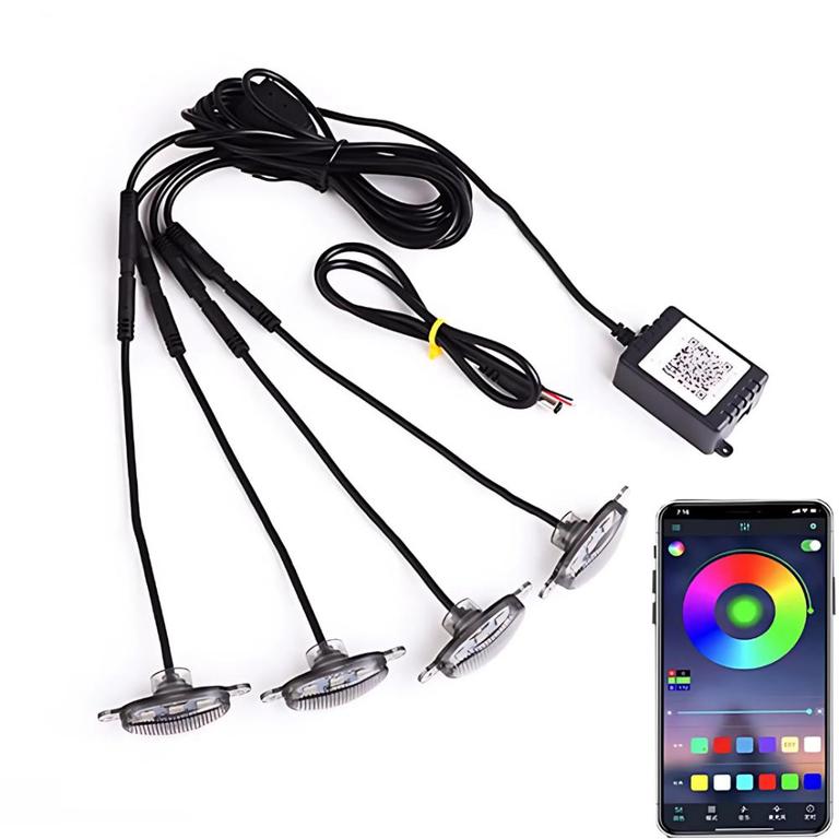 Car RGB Multi Color Front Grille DRL LED Parking Lights Multi Mode Wireless App Controlled Via Bluetooth Flash LED Lights Ford Raptor Style 4PCS With Long Wire Waterproof Connectors. - 4