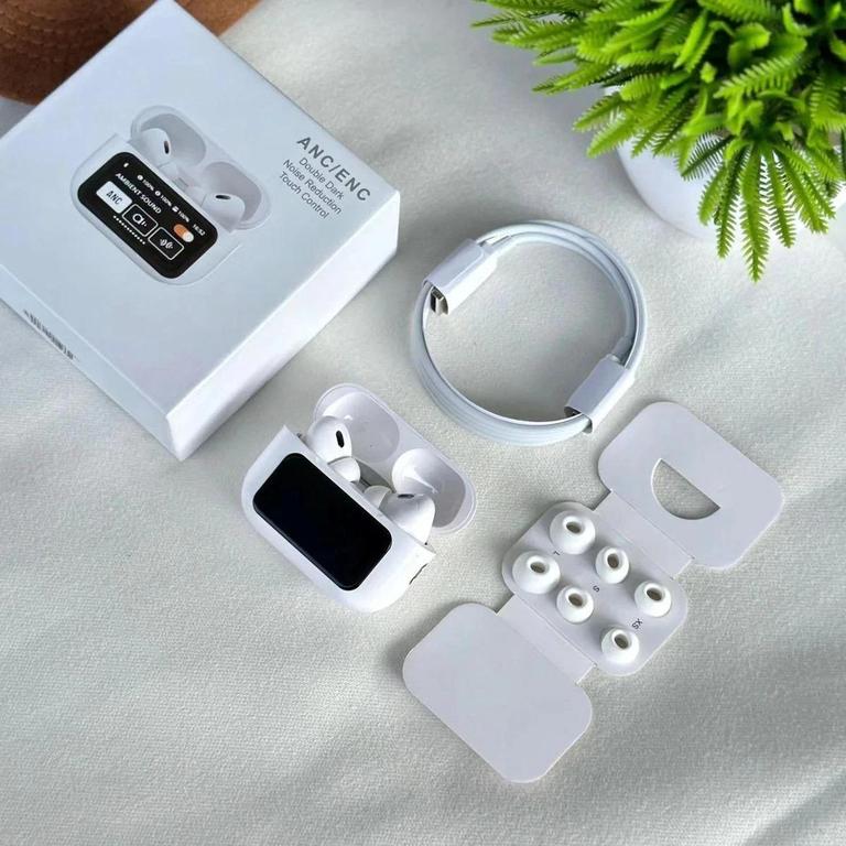 New AirPods Pro A9 ANC/ENC Dual Dark Wireless Earbuds with Display and Touch Control for Android and iOS - 5