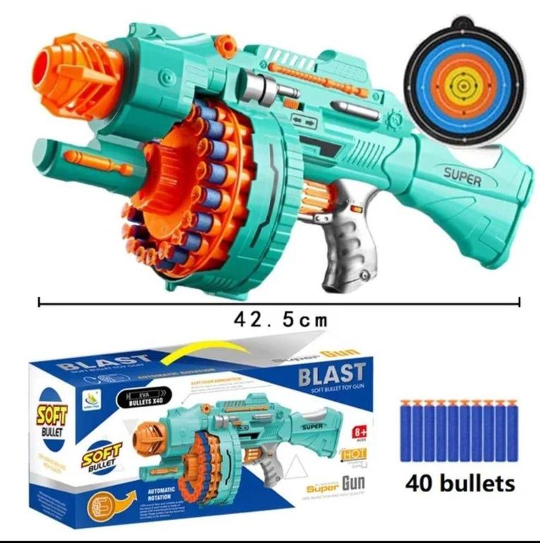 BLAST Super Gun - Automatic Soft Bullet Toy with Rotating Drum, 40 EVA Foam Bullets, Battery Operated for Indoor and Outdoor Play - 7