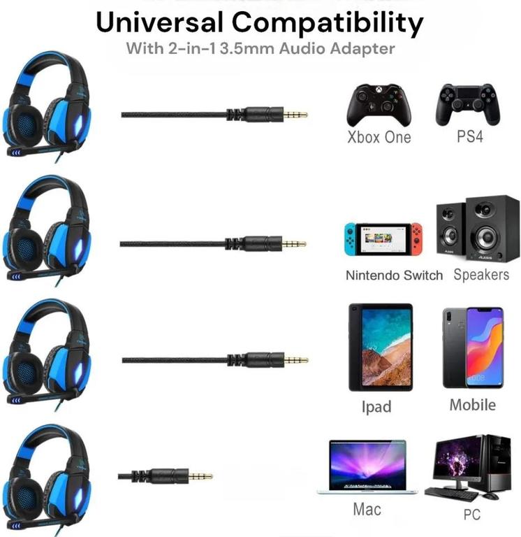 LYCANDER 571 Gaming Headset with Mic for Xbox 360 One S/X PS4 Switch and Windows PC, Mac iOS PC/Surround Sound Over-Ear Gaming Headphones with Noise Cancelling Mic, LED Lights, Volume Control for iOS device, Android device,Smart Phone, Laptops,Mac, iPad - 4