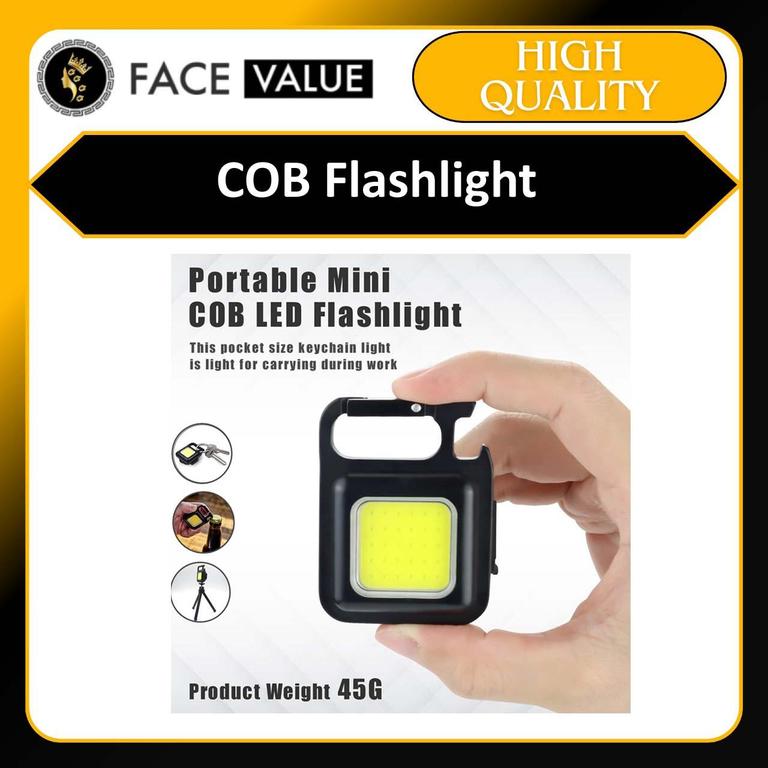 Face Value COB Mini Flashlight - Keychain Work Light, USB Rechargeable, 4 Light Modes Portable Pocket LED - 1