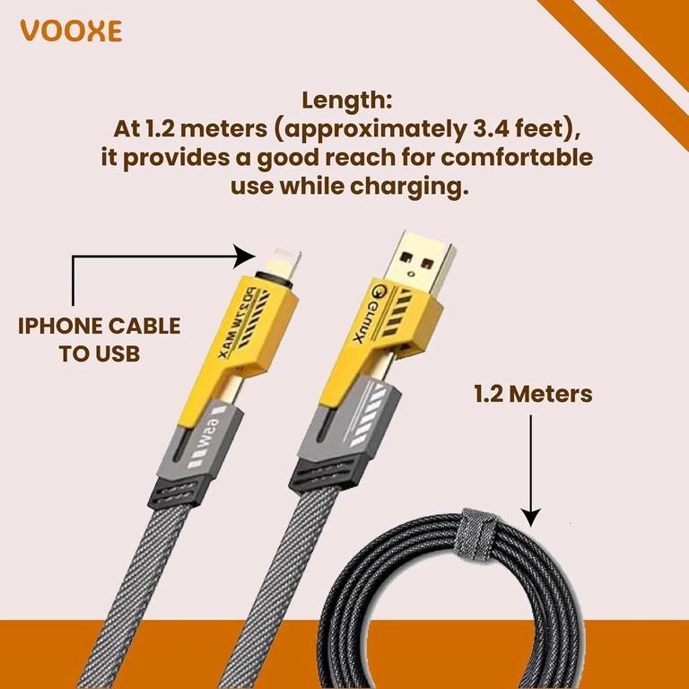 VOOXE 4 in 1 65 W Fast Charging Data Cable Nylon Braided Magnetic A Port To Type C | Iphone-Cable To USB,USB To C Type,USB A To Iphone Cable, Type C to Laptops (Multipurpose) - 6
