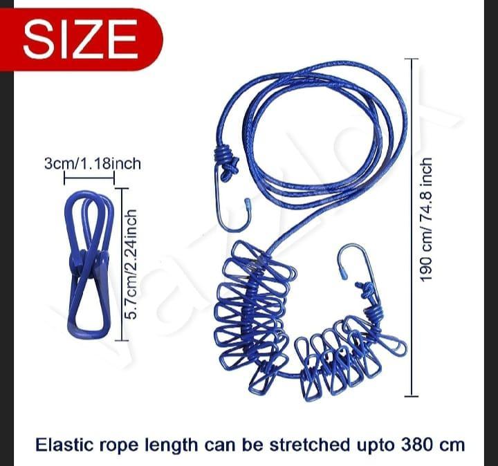 Portable Drying Rope with 12 Clips and 2 Hooks - Travel Clothesline and Drying Rack for Indoor and Outdoor Use - 2