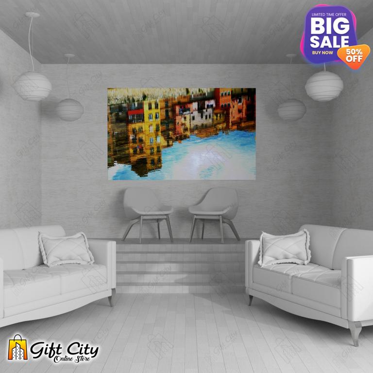Building Reflection in Water Canvas Painting