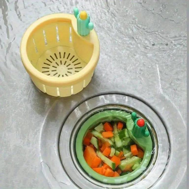 Cactus Design Sink Drain Filter Basket - Press-to-Dump Strainer for Easy Waste Disposal and Cleaning - 5