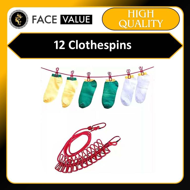 Face Value Portable Clothesline with 12 Clothespins and Windproof Features for Indoor and Outdoor Use - 1