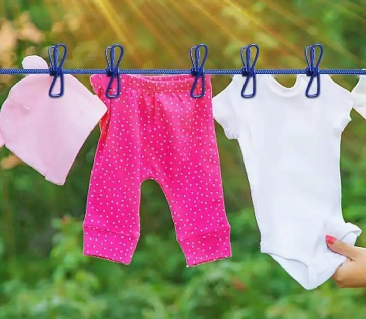 Portable Clothes Drying Rope with 12 Clips and 2 Hooks | Retractable Travel Laundry Line for Indoor and Outdoor Use - 3