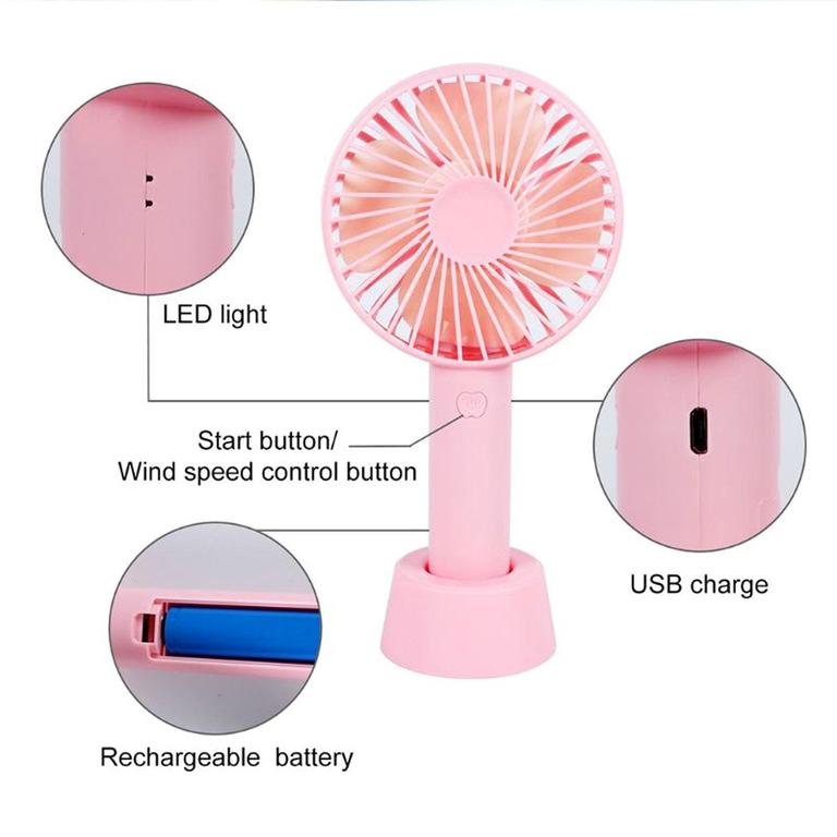 Legacy Deals Mini Handheld Portable Fan - High Velocity Desktop Fan with Base, USB Rechargeable, 3 Speed Settings for Home, Office, School, and Travel - 8
