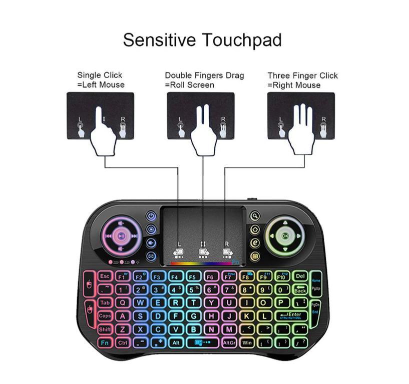 I10 MINI WIRELESS+BLUETOOTH TOUCHPAD 7 COLOR BACKLIT LIGHT 2.4GHZ - 2