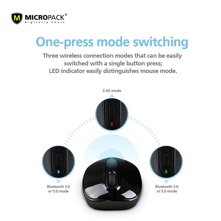 Micropack MP-746W Wireless & Bluetooth Multi-Device Mouse with Silent Clicks and 1-Year Warranty - 6