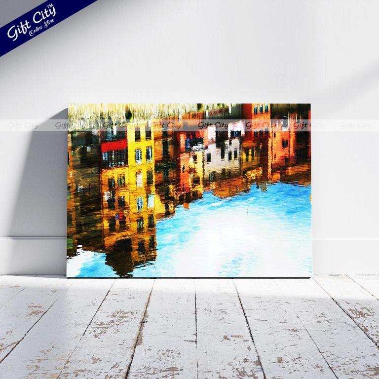 Building Reflection in Water Canvas Painting