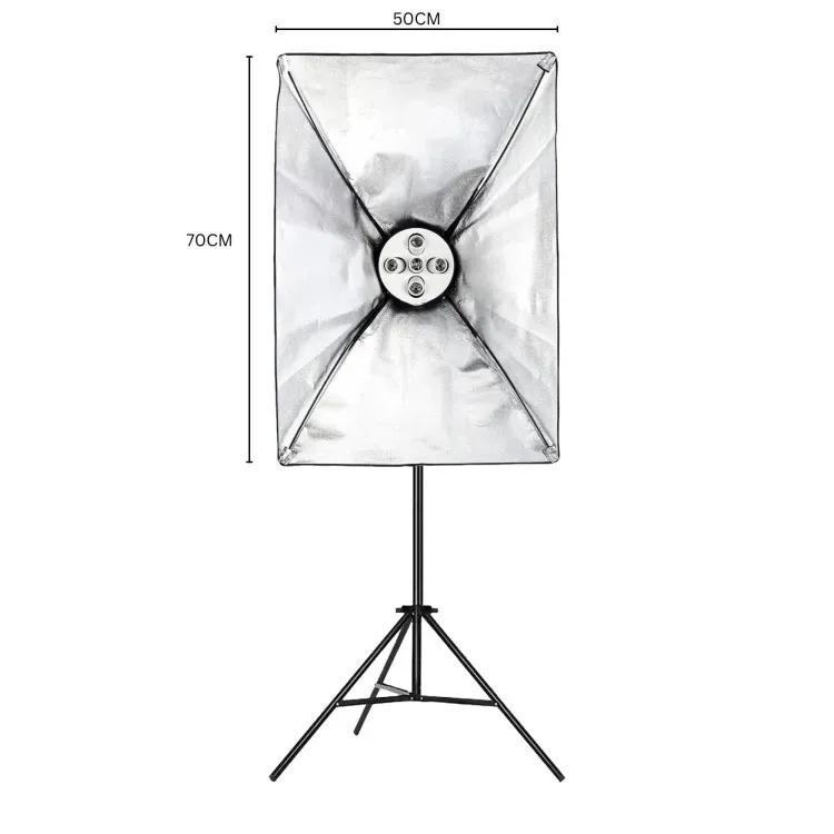Softbox Photography Kit with 5 in 1 E27 Bulb Holder and Lamp Socket for Video and Photo Studio - Black 50x70 cm - 1