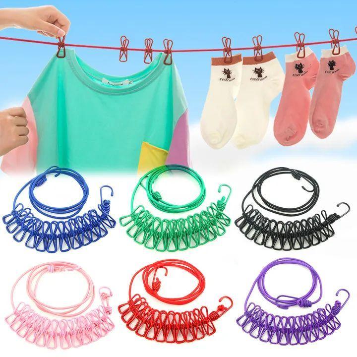 Portable Drying Rope with 12 Clips and 2 Hooks - Multi-Functional Travel Clothesline - 4