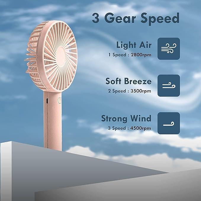 Legacy Deals Mini Handheld Portable Fan - High Velocity Desktop Fan with Base, USB Rechargeable, 3 Speed Settings for Home, Office, School, and Travel - 11