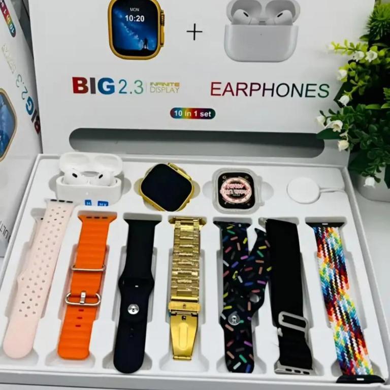 i20 Ultra Max 7-in-1 Smart Watch Set with Earbuds – T900 Ultra, Wireless Charger, and Golden Strap | Complete 10-in-1 Combo - 1