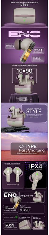 Login L-208 TWS Wireless Earbuds – Advanced ENC Quad Microphone, Bluetooth 5.3, 6 Hours Playtime, Fast Charging Case, IPX6 Waterproof - 1