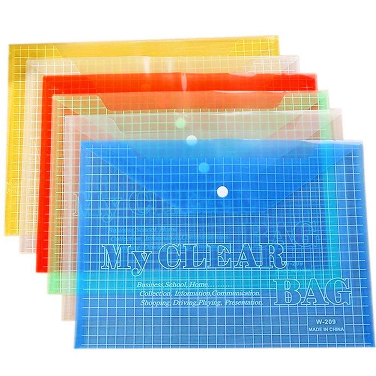 Document Storage Set of 12 - Clear Plastic Button Closure Bags in Various Colors - Legal Size Filing Folders - 8