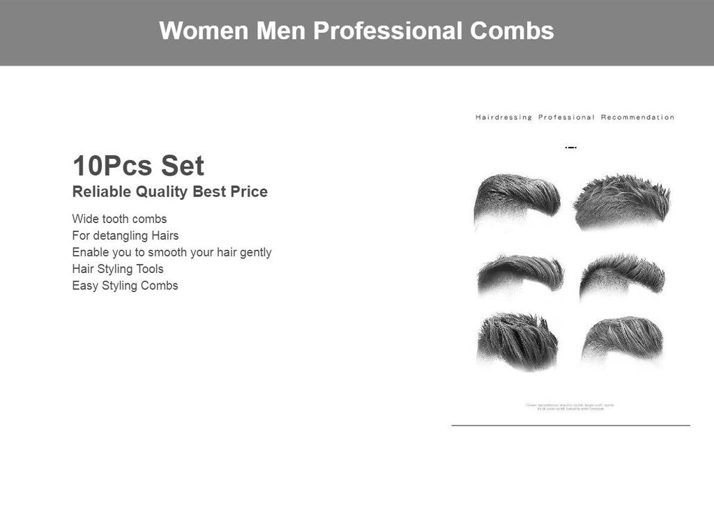 Professional Hairdressing Comb Set - 10 Multipurpose Combs for Styling, Anti-Static Tools for Men and Women - 2
