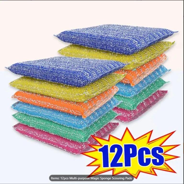 12 pcs Colorful Non-Scratch Kitchen Sponges | Double-Sided & Reusable - 1