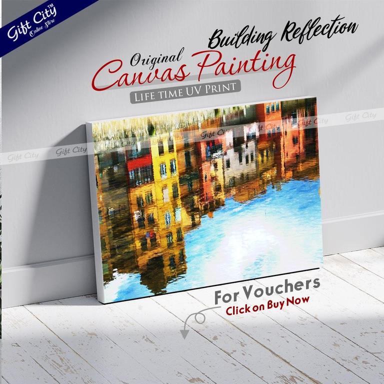 Building Reflection in Water Canvas Painting
