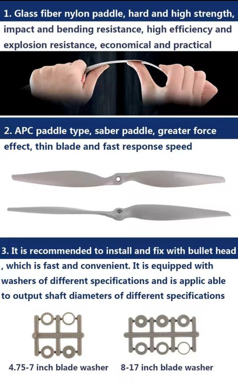 High-Performance Nylon Glass Fiber Electric Propeller for RC Airplanes UAV Drones APC Propeller Replacement 5x5/6x4/7x5/8x6/9x6/10x5/10x7/11x5.5/11x7/12x6/13x6.5/14x7 Durable Lightweight Efficient High Thrust Low Noise RC Model Prop RC accessories - 1