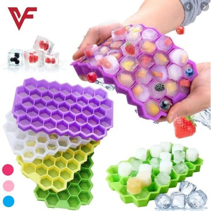 Ice Tray Easy Push Pop Out Square Silicon Ice Cubes Tray Honeycomb Shape Silicone Ice Cube Molds with Lid Flexible Tray for Refrigerator And Freezer - 1