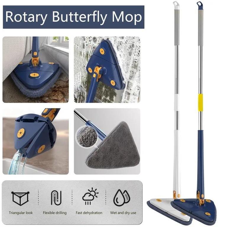 Twist n Squeeze Triangle Shape Extendable Microfiber Mop For Floor | Adjustable Triangular Cleaning Mop Twisting 360° Rotating - 6