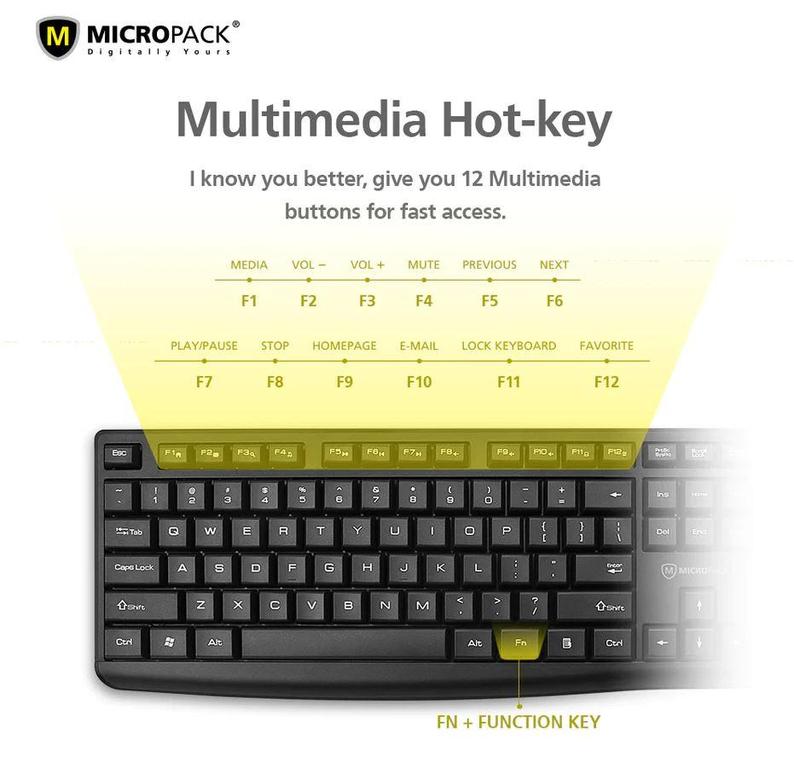 Micropack K-206 Black USB Keyboard with Multimedia Hotkeys and One Year Warranty - 3