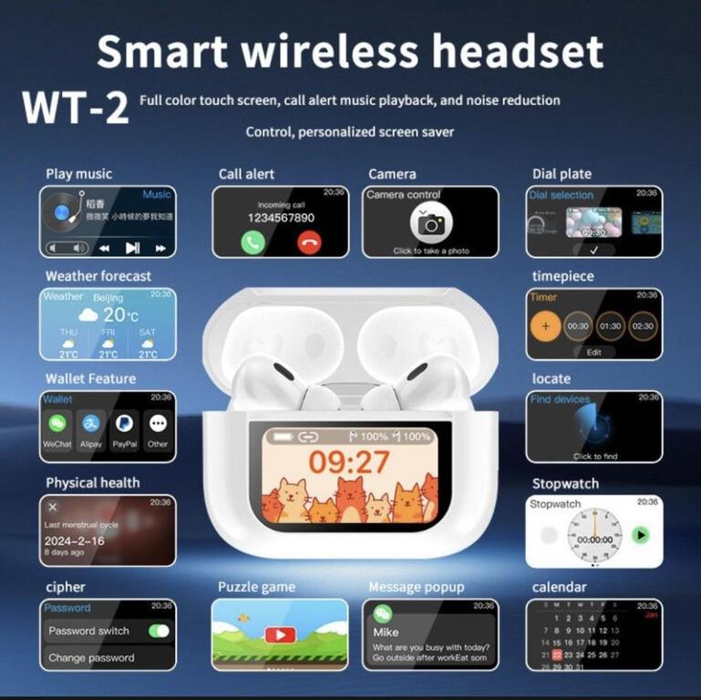 A9 Pro Touch Screen ANC Wireless TWS Headset with Noise Cancelling Earbuds and Bluetooth 5.4, Long Battery Life - 4