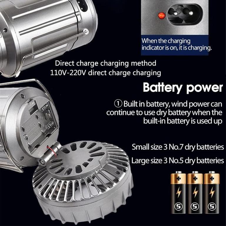 Multi-Function Portable LED Camping Lantern with Fan and Solar Charging – 6 in 1 - 1